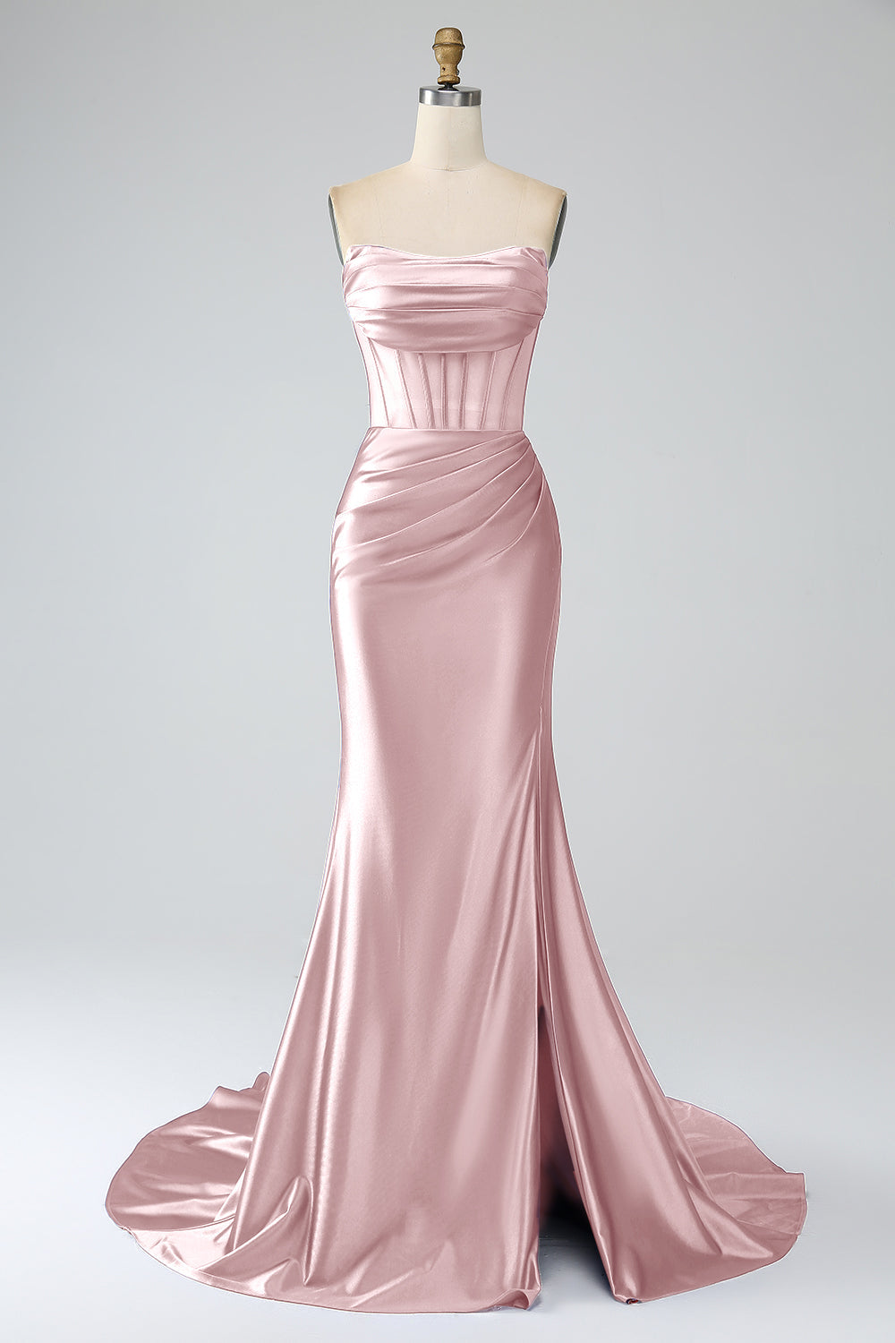 Zapakasa Women Blush Pink Prom Dress Mermaid Strapless Pleated