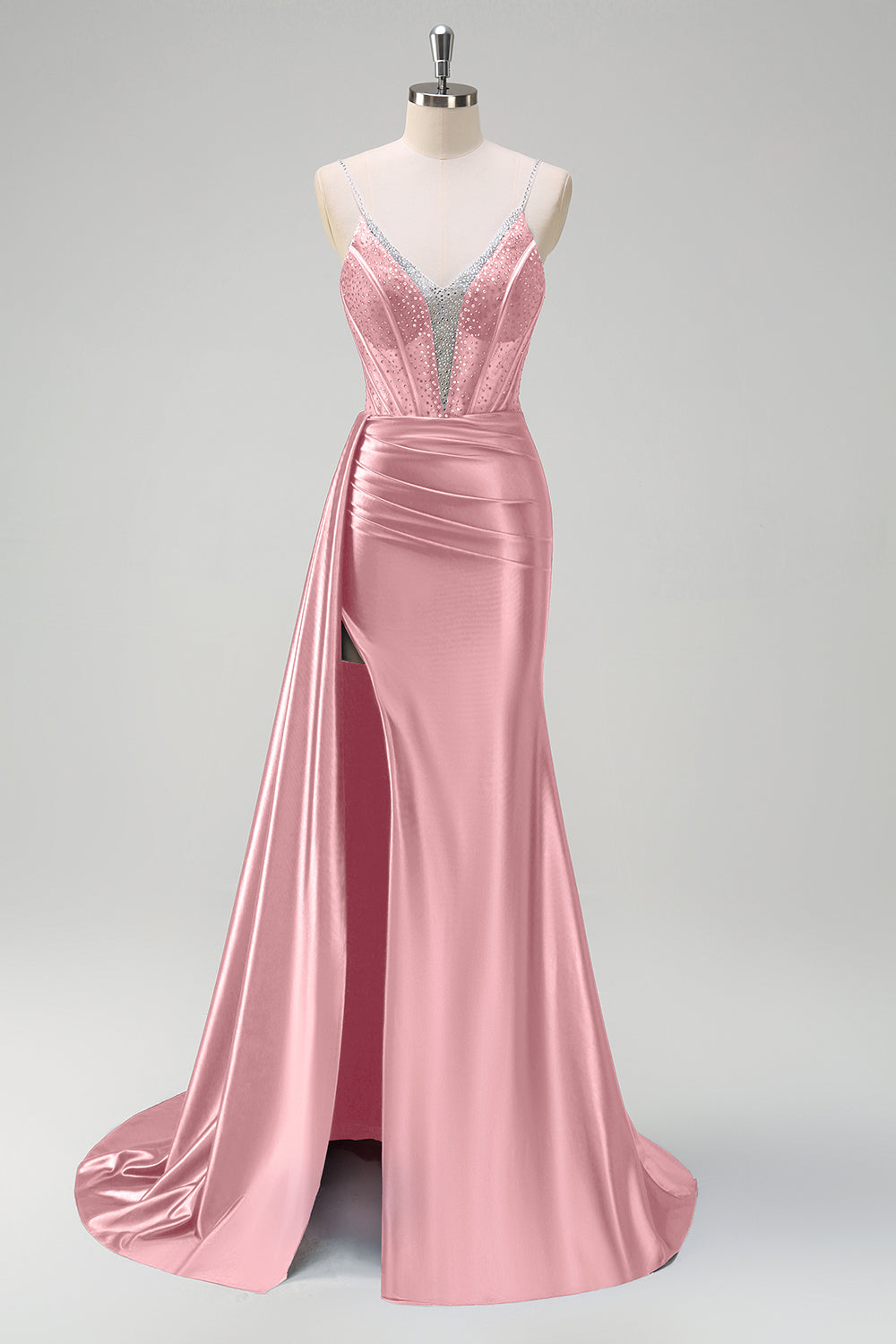 Black Beaded Mermaid Spaghetti Straps Streamer Long Prom Dress with Slit Black Beaded Mermaid Spaghetti Straps Streamer Long Prom Dress with Slit