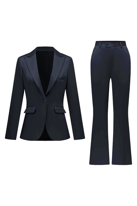 Black Notched Lapel 2 Pieces Long Sleeves Women Suits