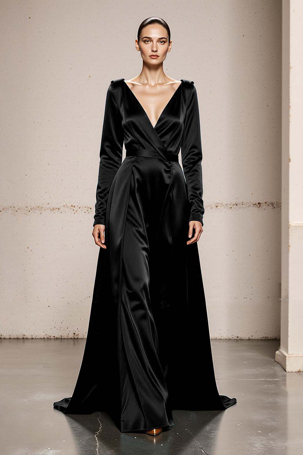 Peacock Green V-Neck Satin A Line Long Formal Dress with Sleeves Peacock Green V-Neck Satin A Line Long Formal Dress with Sleeves