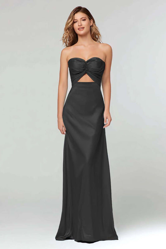 Black Sweetheart Sheath Satin Long Formal Dress