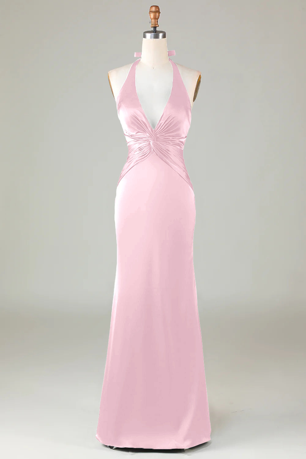 Elegant Blush Pink Satin Halter Mermaid Bridesmaid Dress Open Back Maxi Prom Dress Elegant Blush Pink Satin Halter Mermaid Bridesmaid Dress Open Back Maxi Prom Dress