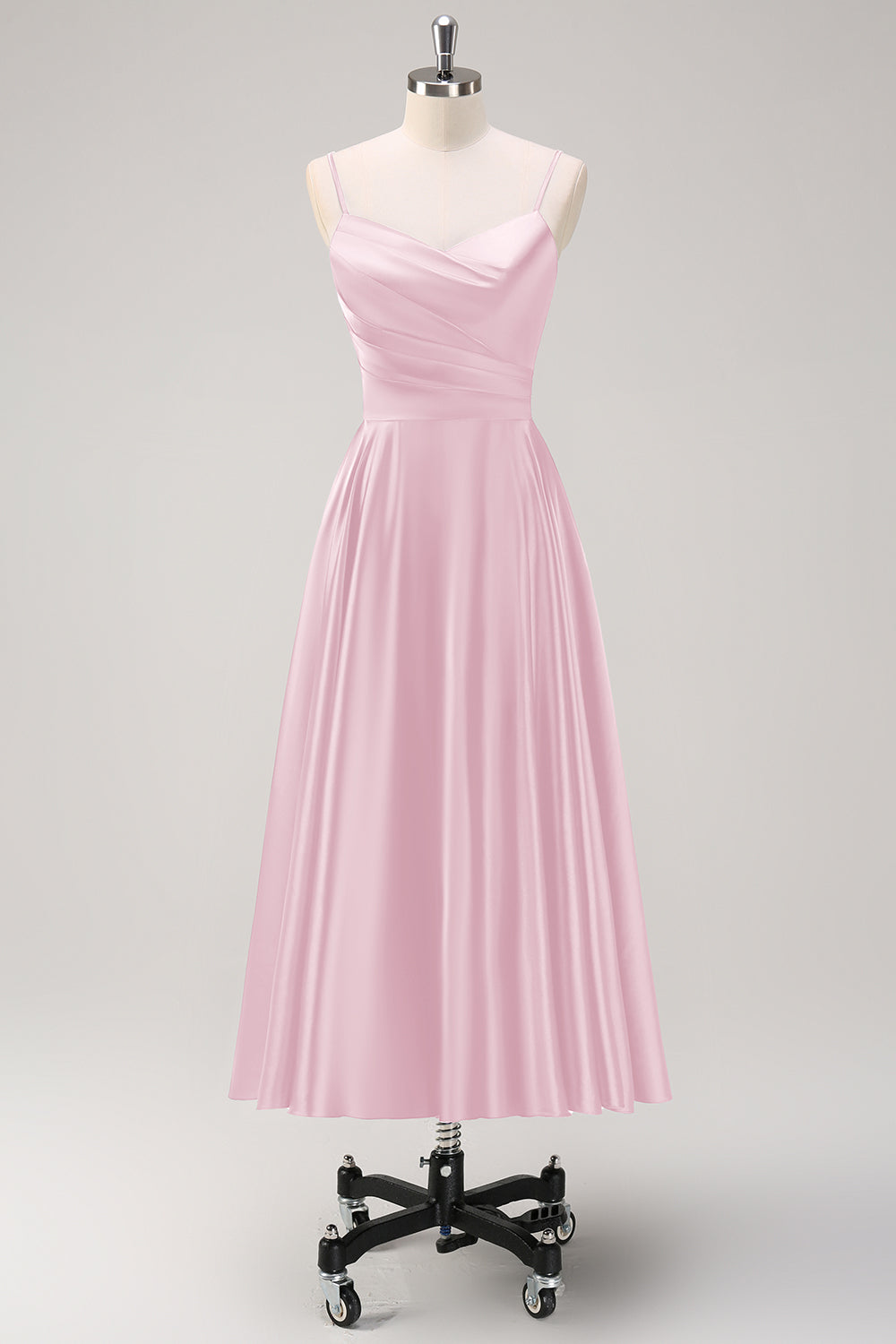 blush pink bridesmaid dresses satin Unique Halter Satin Pleated Side Slit Blush Pink Bridesmaid Dress QB3057 US14 / As Pic