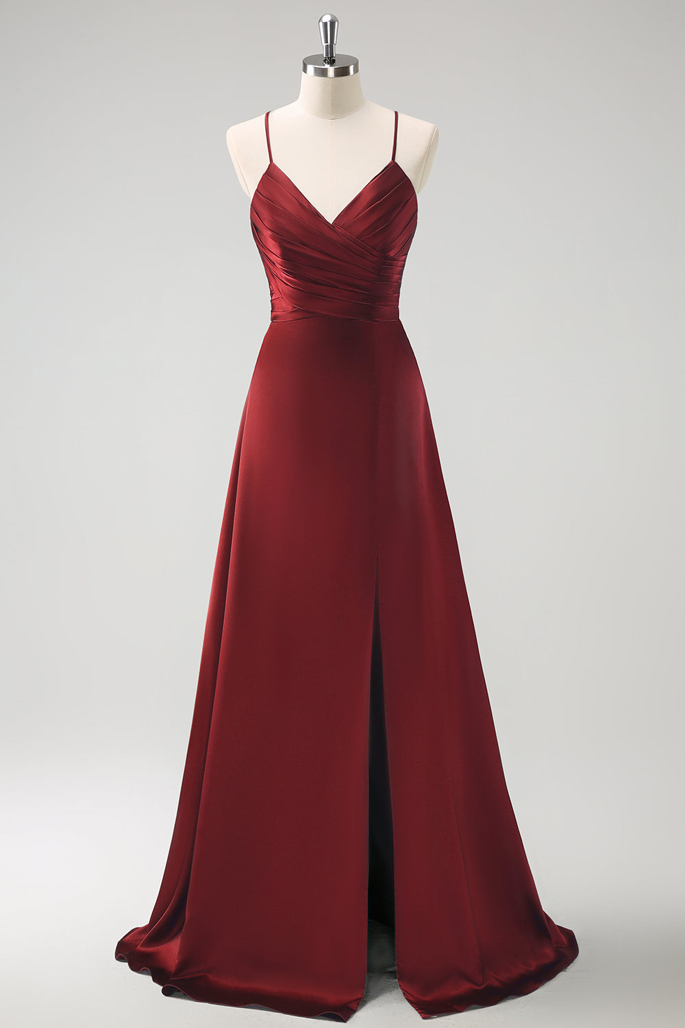 ZAPAKASA Women Burgundy Bridesmaid Dress A-Line Ruched Lace-Up Back Satin Long Wedding Party Dress ZAPAKASA Women Burgundy Bridesmaid Dress A-Line Ruched Lace-Up Back Satin Long Wedding Party Dress
