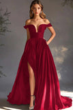A Line Chiffon Pleated Long Off the Shoulder Formal Dress with Slit A Line Chiffon Pleated Long Off the Shoulder Formal Dress with Slit