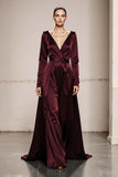 Peacock Green V-Neck Satin A Line Long Formal Dress with Sleeves Peacock Green V-Neck Satin A Line Long Formal Dress with Sleeves