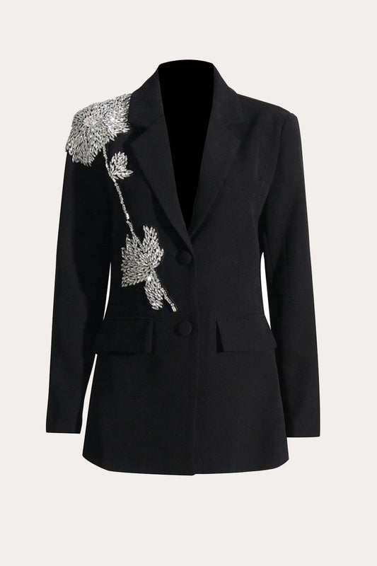 Zapakasa Women Sparkly Black Beaded Prom Blazer Notched Lapel Homecoming Party Jacket