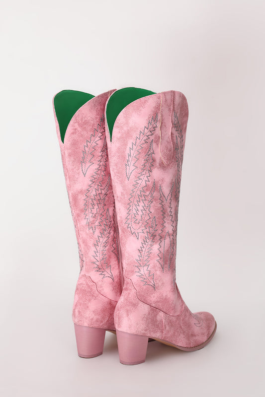 Embroidered Dusty Rose Mid Calf Cowgirl Boho Boots