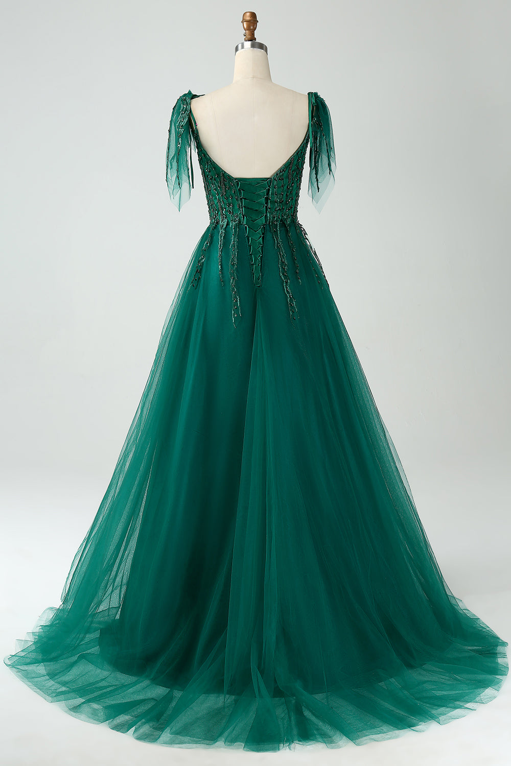 Dark Green A-Line Spaghetti Straps Tulle Long Prom Dress with Beading Dark Green A-Line Spaghetti Straps Tulle Long Prom Dress with Beading