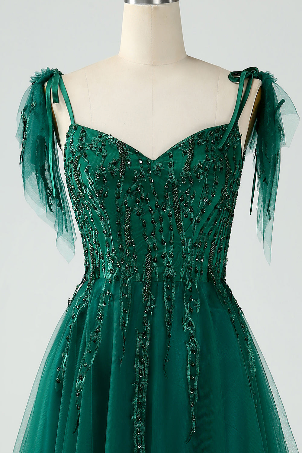 Dark Green A-Line Spaghetti Straps Tulle Long Prom Dress with Beading Dark Green A-Line Spaghetti Straps Tulle Long Prom Dress with Beading