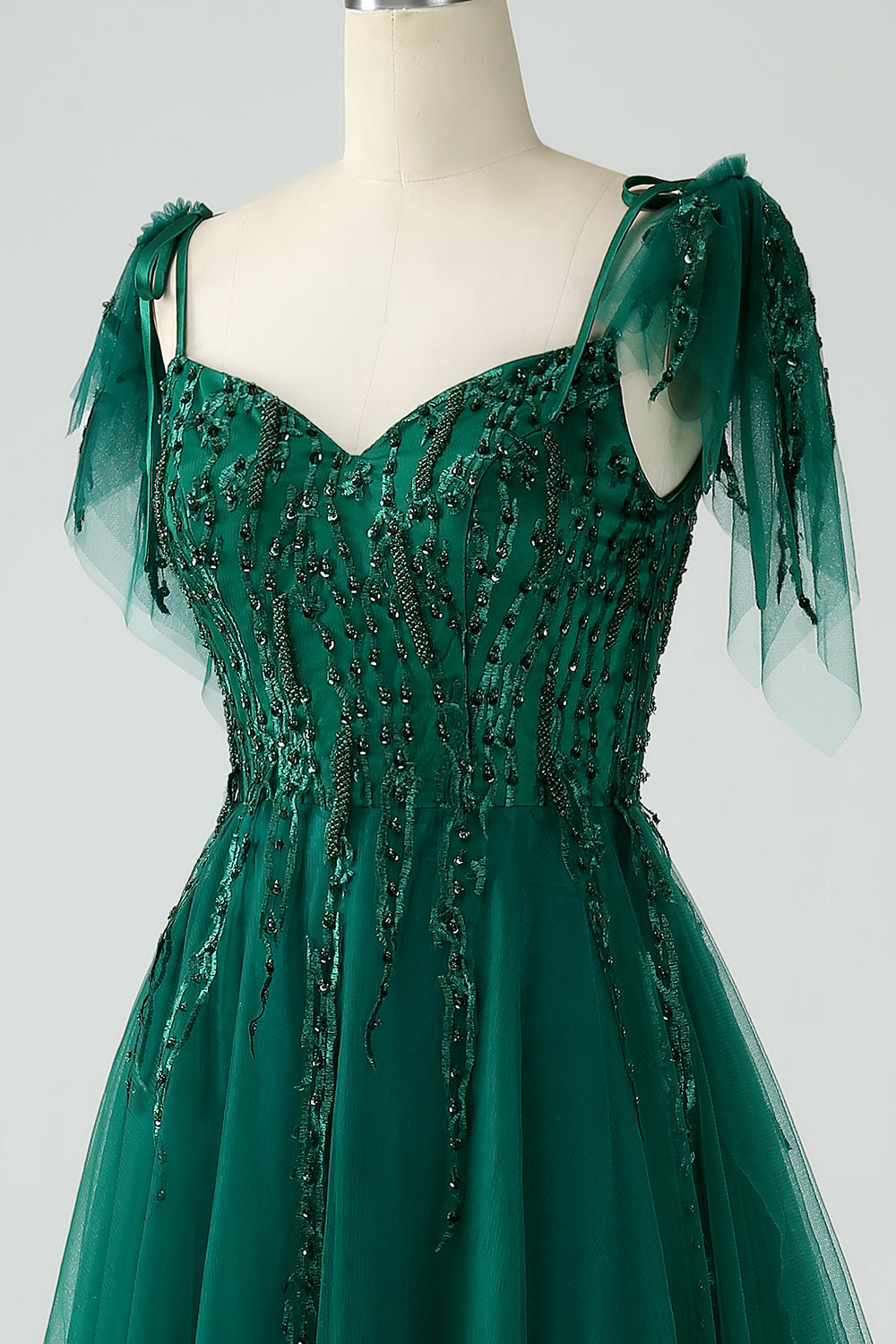 Dark Green A-Line Spaghetti Straps Tulle Long Prom Dress with Beading Dark Green A-Line Spaghetti Straps Tulle Long Prom Dress with Beading