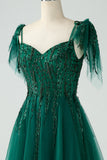 Dark Green A-Line Spaghetti Straps Tulle Long Prom Dress with Beading Dark Green A-Line Spaghetti Straps Tulle Long Prom Dress with Beading