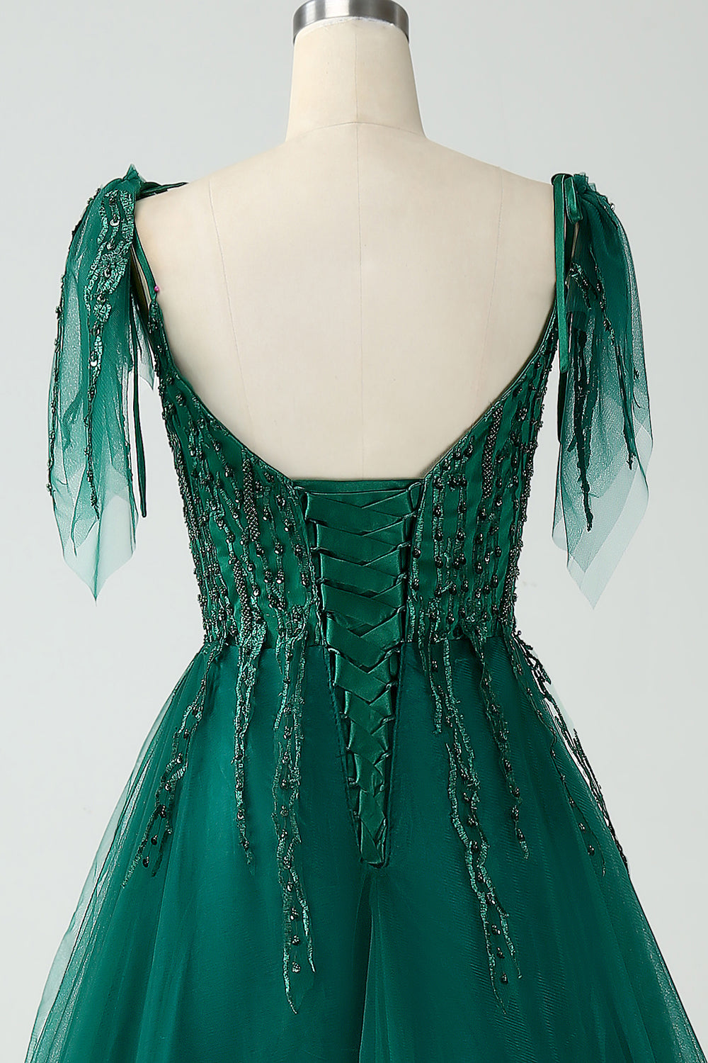 Dark Green A-Line Spaghetti Straps Tulle Long Prom Dress with Beading Dark Green A-Line Spaghetti Straps Tulle Long Prom Dress with Beading