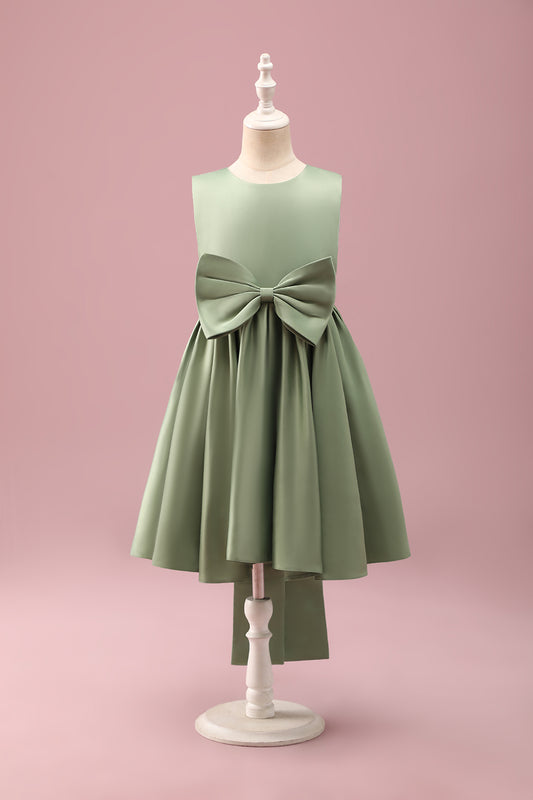Grey Green Satin Junior Bridesmaid Dress with Bows