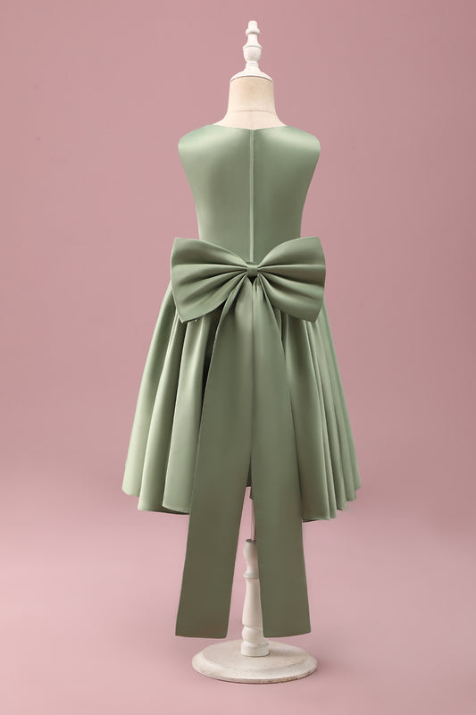 Grey Green Satin Junior Bridesmaid Dress with Bows
