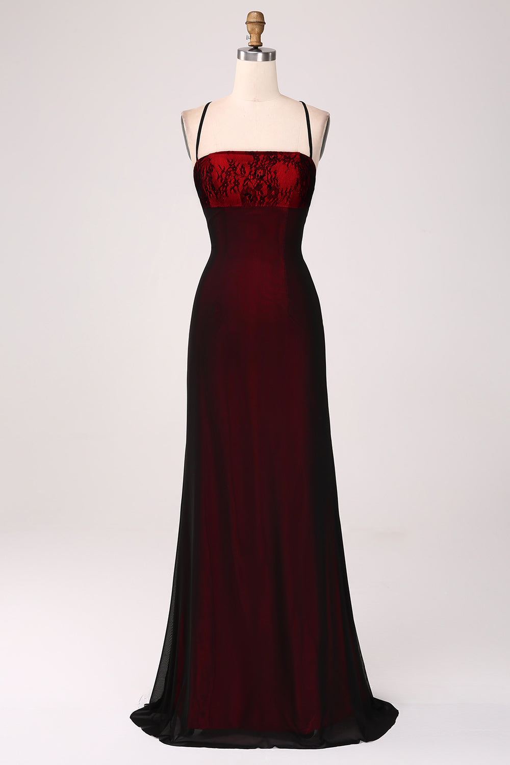 Zapakasa Women Sheath Bridesmaid Dress with Lace-up Back Black Red Long Wedding Party Dress Zapakasa Women Sheath Bridesmaid Dress with Lace-up Back Black Red Long Wedding Party Dress