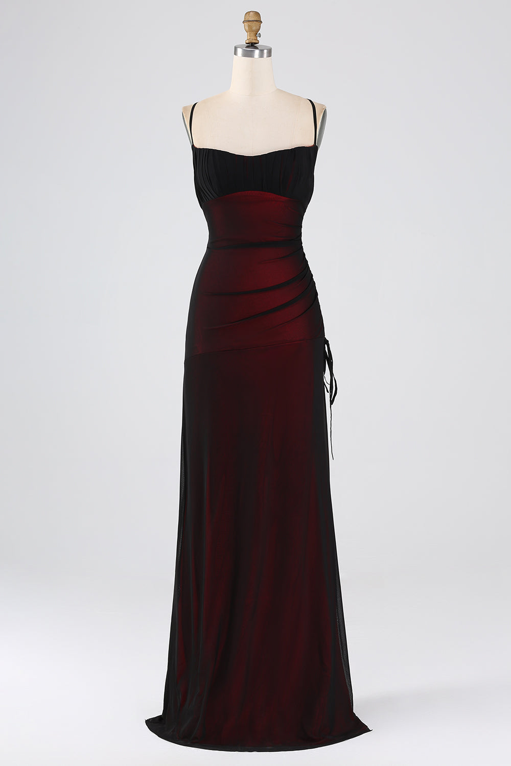 Zapakasa Women Simple Black Red Mermaid Long Bridesmaid Dress with Slit Spaghetti Straps Pleated Long Formal Dress Zapakasa Women Simple Black Red Mermaid Long Bridesmaid Dress with Slit Spaghetti Straps Pleated Long Formal Dress