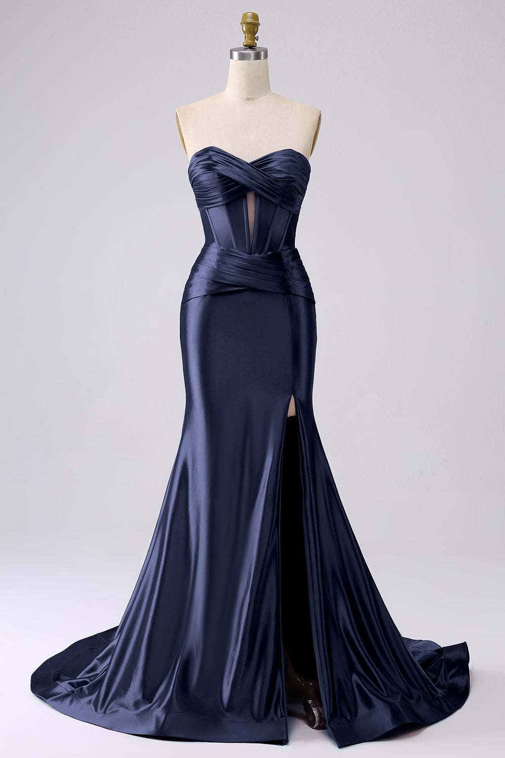 Zapaka Sparkly Dark Navy Prom Dress Mermaid Sweetheart Corset Long Evening Party Dress with Slit, Dark Navy / US2 Zapaka Sparkly Dark Navy Prom Dress Mermaid Sweetheart Corset Long Evening Party Dress with Slit, Dark Navy / US2