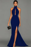 Zapaka Dark Navy Mermaid Maxi Halter Top Formal Wedding Guest Dress Keyhole Satin Gala Dress Zapaka Dark Navy Mermaid Maxi Halter Top Formal Wedding Guest Dress Keyhole Satin Gala Dress