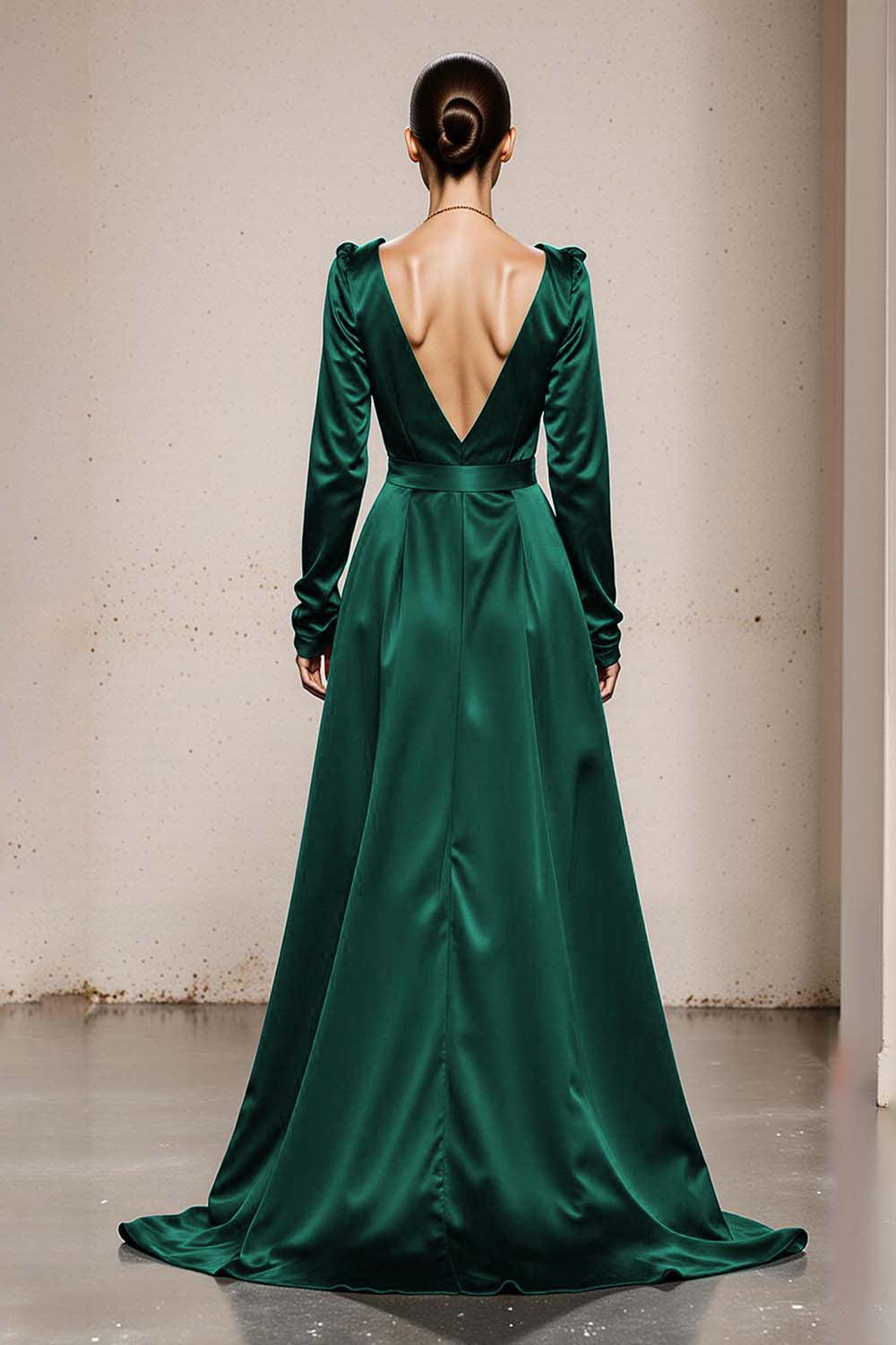 Peacock Green V-Neck Satin A Line Long Formal Dress with Sleeves Peacock Green V-Neck Satin A Line Long Formal Dress with Sleeves
