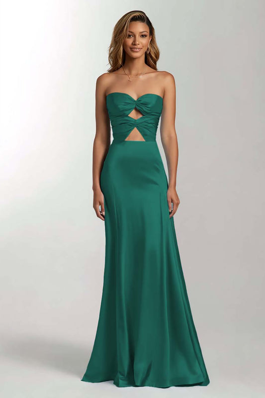 Dark Green Mermaid Sweetheart Satin Long Formal Dress