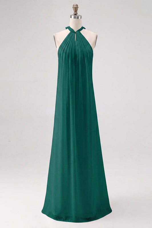 Dark Green Chiffon A Line Halter Long Formal Dress