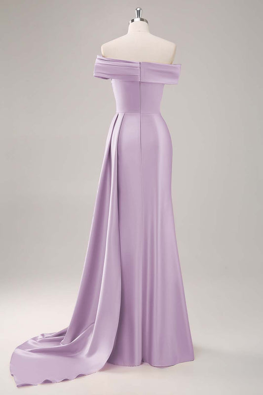 Lilac Sheath One Shoulder Long Formal Dress with Streamer