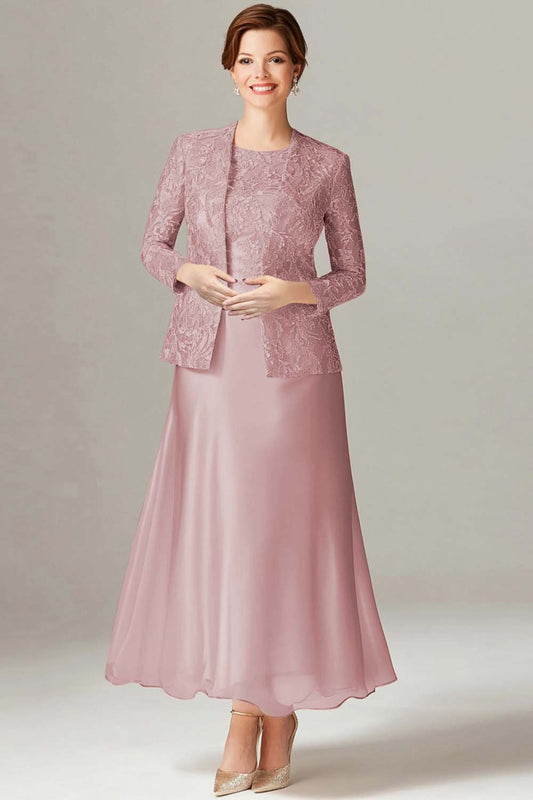 A-Line Boat Neck Dusty Sage 2-Piece Mother of the Bride Dress