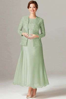A-Line Boat Neck Dusty Sage 2-Piece Mother of the Bride Dress