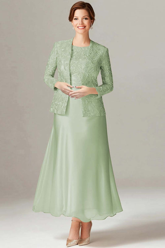 A-Line Boat Neck Dusty Sage 2-Piece Mother of the Bride Dress