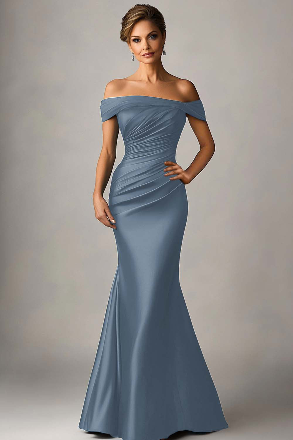 Peacock Blue Mermaid Off The Shoulder Ruched Satin Formal Dress Peacock Blue Mermaid Off The Shoulder Ruched Satin Formal Dress
