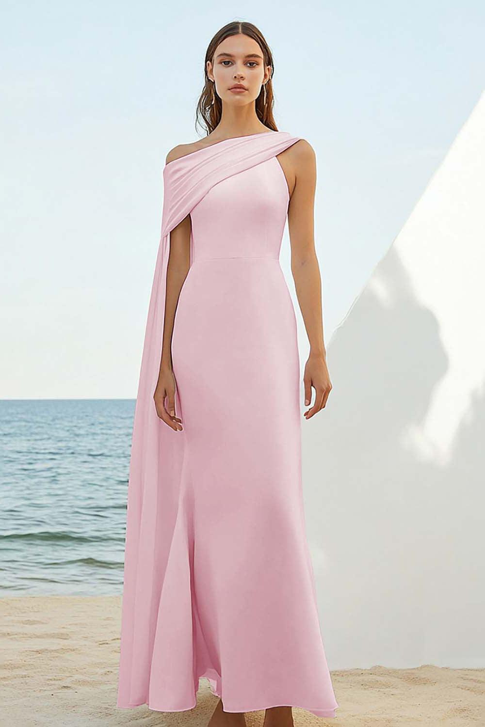 ZAPAKASA Women Dusty Rose Chiffon Sheath Formal Dress Asymmetrical One Shoulder Long Bridesmaid Dress ZAPAKASA Women Dusty Rose Chiffon Sheath Formal Dress Asymmetrical One Shoulder Long Bridesmaid Dress