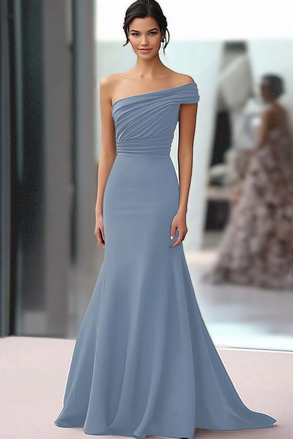 Coffee One Shoulder Crepe Mermaid Long Ruched Gala Dress Coffee One Shoulder Crepe Mermaid Long Ruched Gala Dress