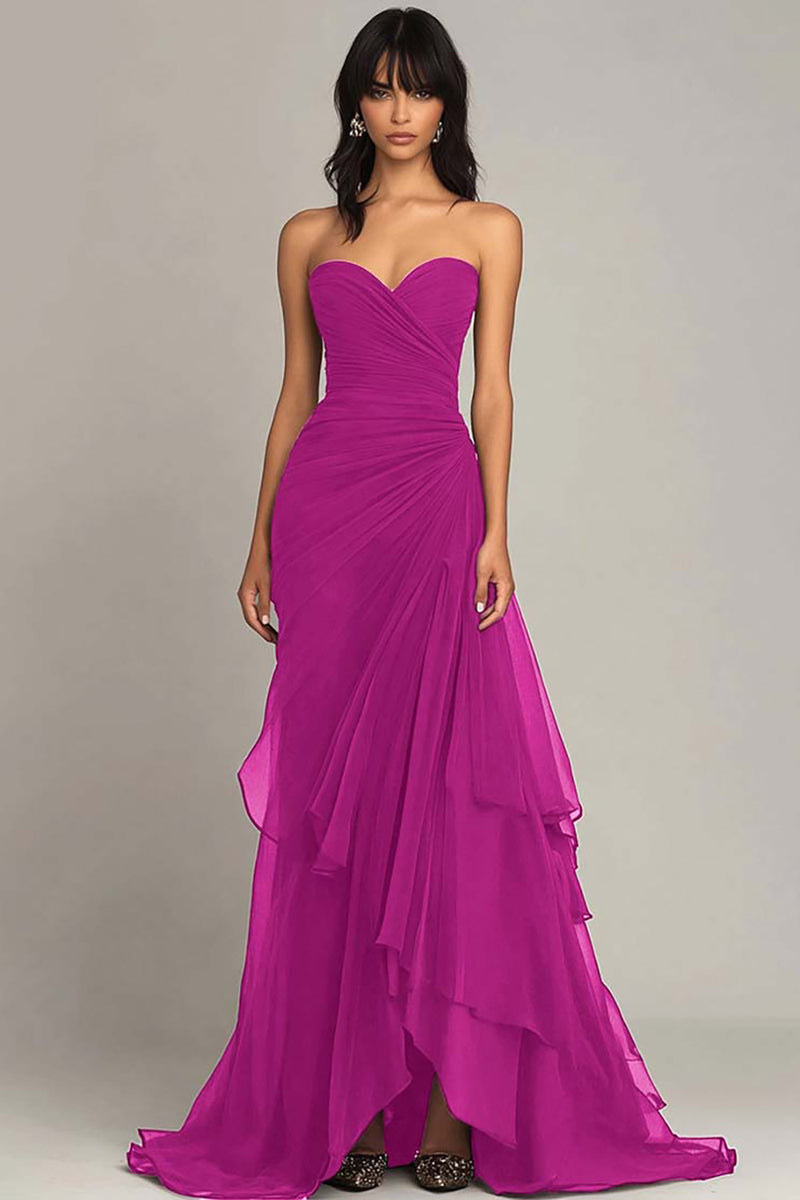 Red Mermaid Ruffled Formal Dress Ruched Black Tie Wedding Guest Dress Strapless Sweetheart Evening Dress Red Mermaid Ruffled Formal Dress Ruched Black Tie Wedding Guest Dress Strapless Sweetheart Evening Dress