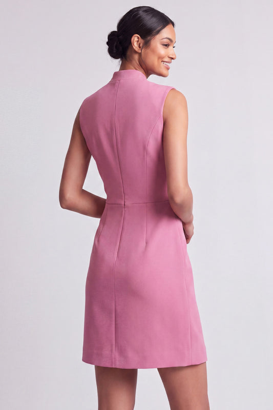 Pink V-Neck Short Single Breasted Work Dress