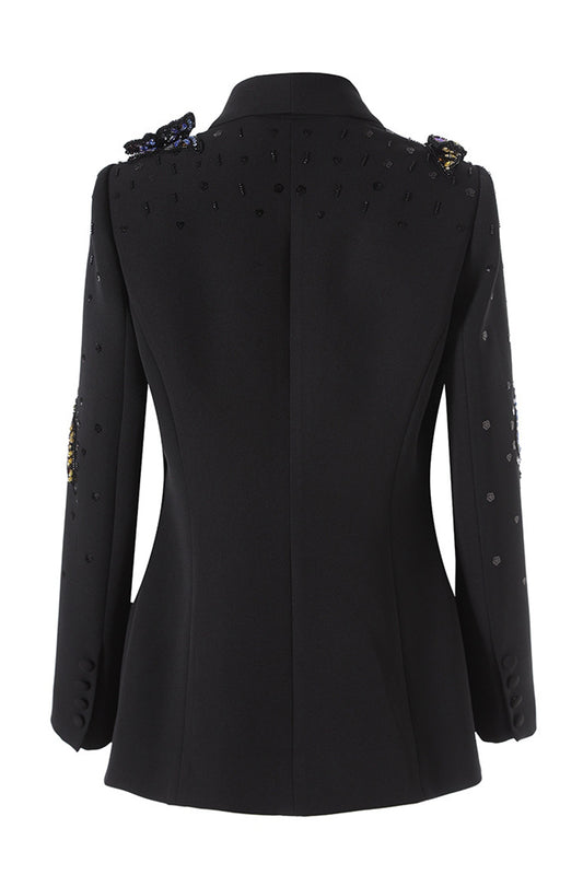 Sparkly Black Sequin Shawl Lapel Women Prom Blazer