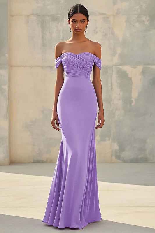 Dusty Sage Mermaid Off Shoulder Chiffon Long Formal Dress