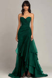 Pine Sweetheart Ruched Ruffled Formal Dress Strapless Mermaid Black Tie Wedding Guest Dress Pine Sweetheart Ruched Ruffled Formal Dress Strapless Mermaid Black Tie Wedding Guest Dress