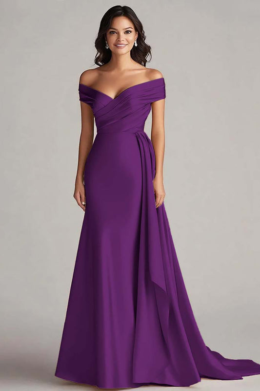 Peacock Satin Off the Shoulder Long Mermaid Formal Dress