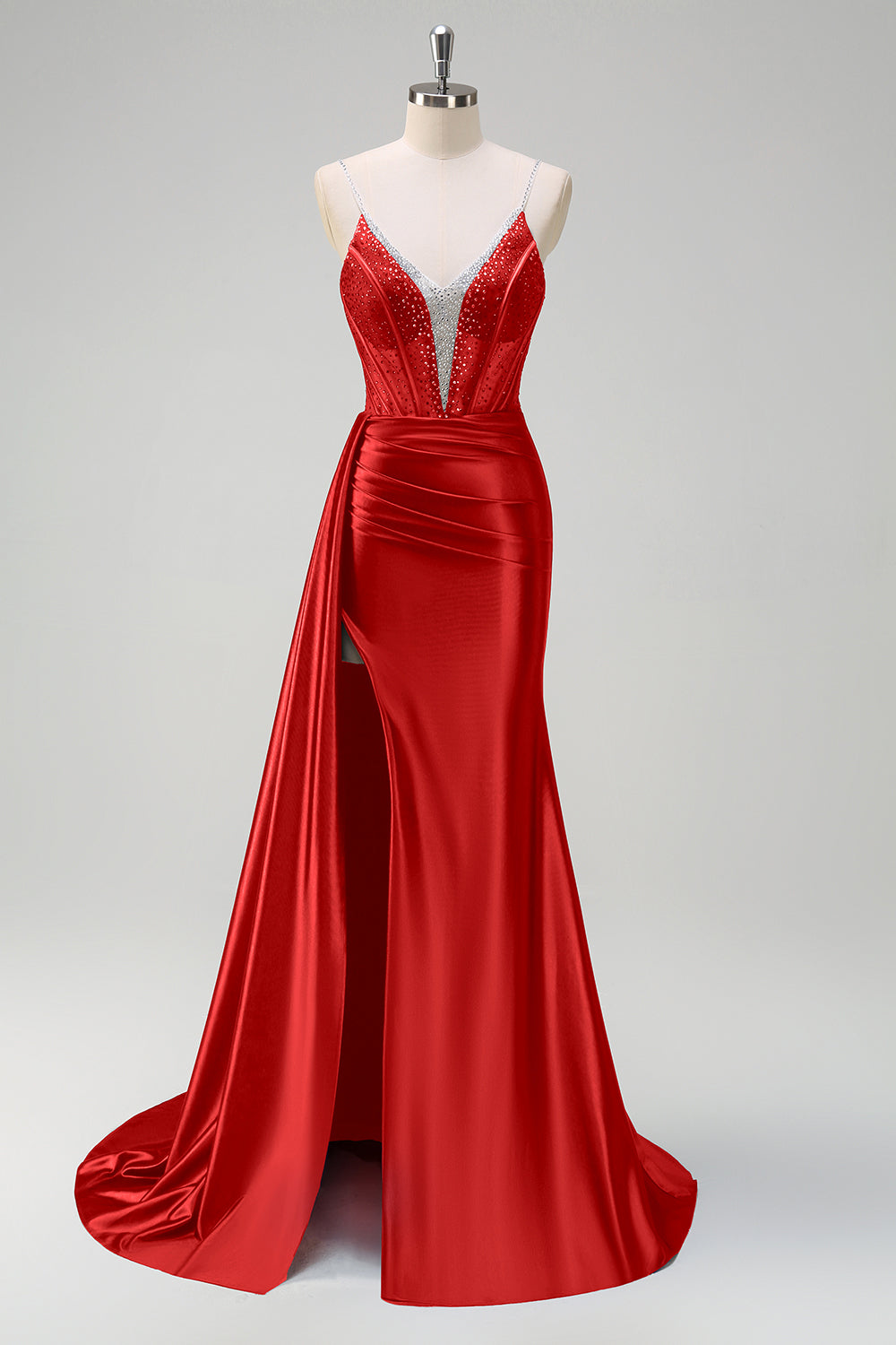 Black Beaded Mermaid Spaghetti Straps Streamer Long Prom Dress with Slit Black Beaded Mermaid Spaghetti Straps Streamer Long Prom Dress with Slit