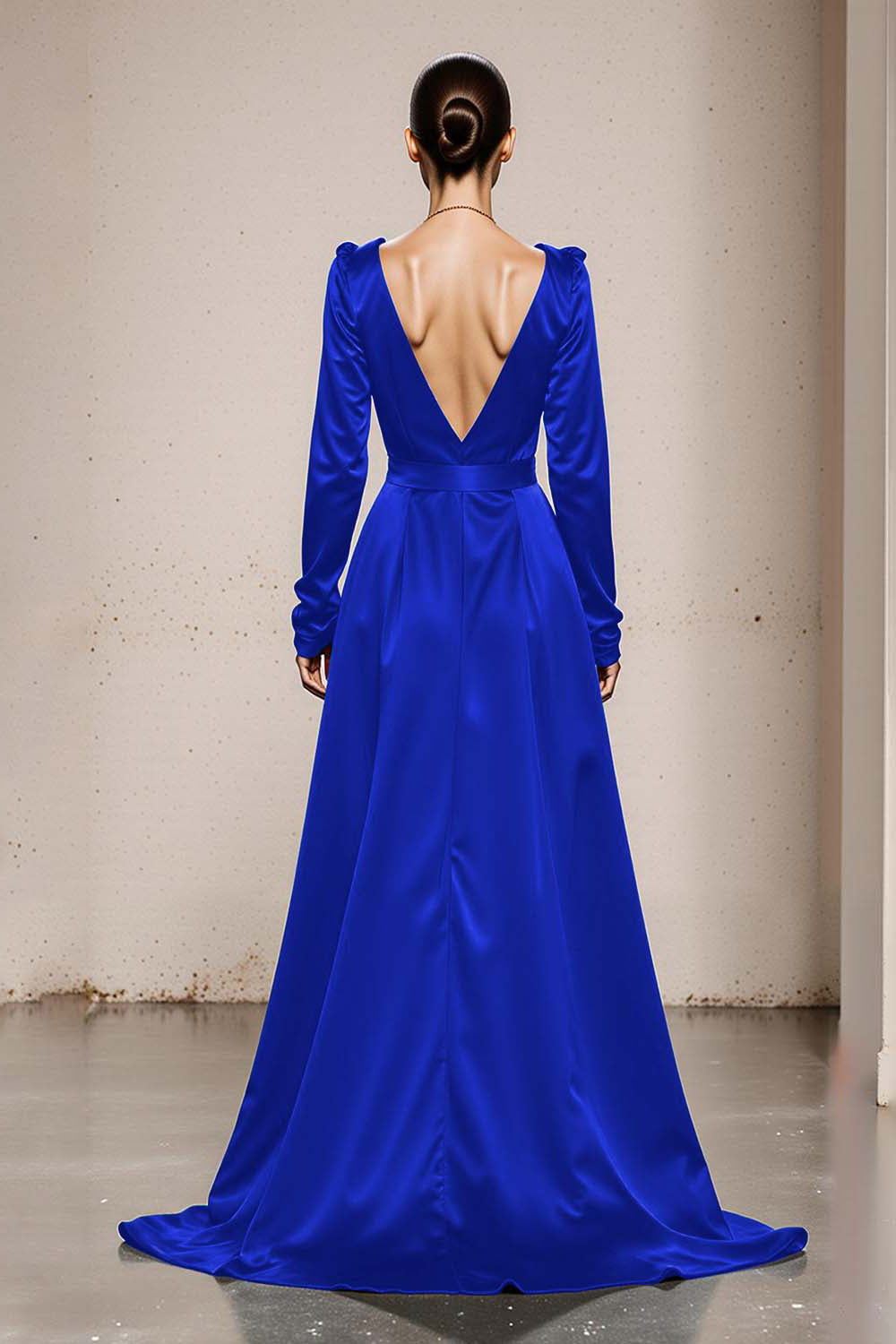 Peacock Green V-Neck Satin A Line Long Formal Dress with Sleeves Peacock Green V-Neck Satin A Line Long Formal Dress with Sleeves