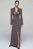 Black Pencil Peak Lapel Double Breasted Long Blazer Dress with Sleeves Black Pencil Peak Lapel Double Breasted Long Blazer Dress with Sleeves