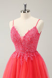 Cute Hot Pink A Line Spaghetti Straps Short Homecoming Dress with Appliques Cute Hot Pink A Line Spaghetti Straps Short Homecoming Dress with Appliques