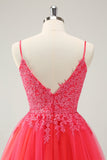 Cute Hot Pink A Line Spaghetti Straps Short Homecoming Dress with Appliques Cute Hot Pink A Line Spaghetti Straps Short Homecoming Dress with Appliques