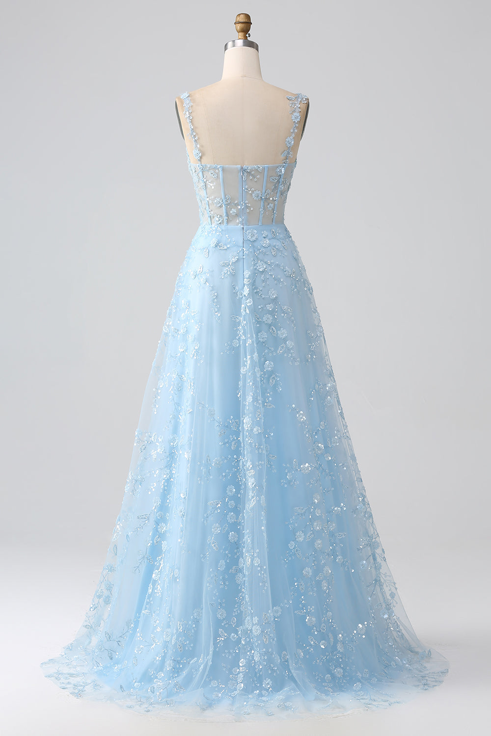 Sparkly Blue A Line Spaghetti Straps Sequin Corset Prom Dress With Slit Sparkly Blue A Line Spaghetti Straps Sequin Corset Prom Dress With Slit