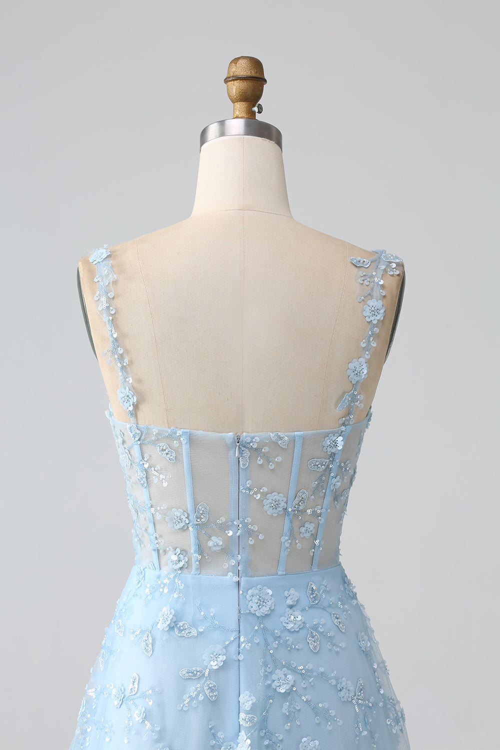 Sparkly Blue A Line Spaghetti Straps Sequin Corset Prom Dress With Slit Sparkly Blue A Line Spaghetti Straps Sequin Corset Prom Dress With Slit