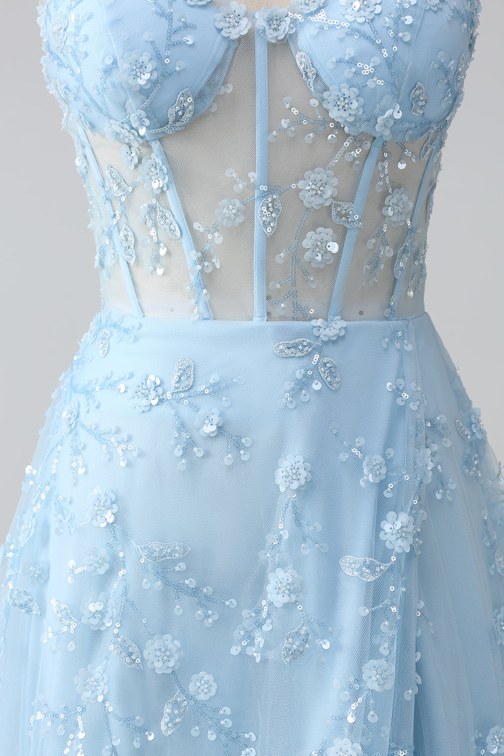 Sparkly Blue A Line Spaghetti Straps Sequin Corset Prom Dress With Slit Sparkly Blue A Line Spaghetti Straps Sequin Corset Prom Dress With Slit