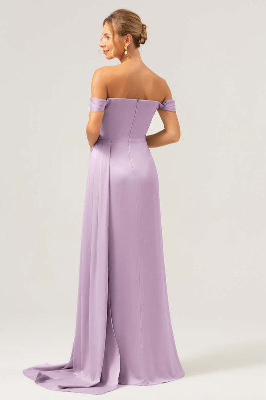 Wisteria Off The Shoulder Long Bridesmaid Dress with Slit