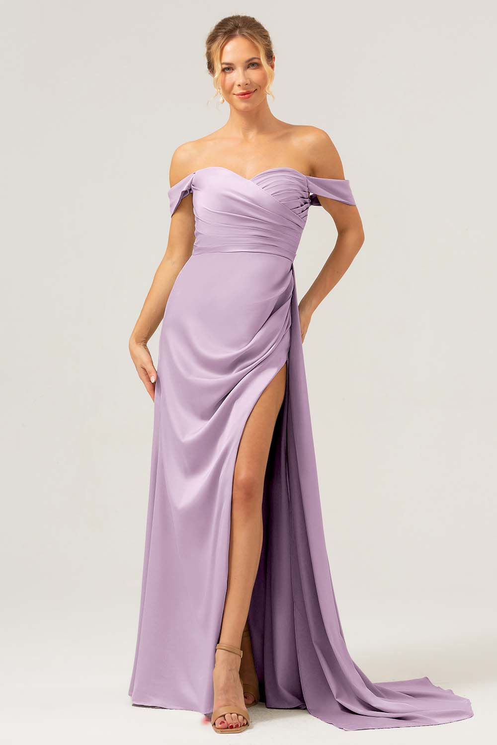 Wisteria Off The Shoulder Long Bridesmaid Dress with Slit