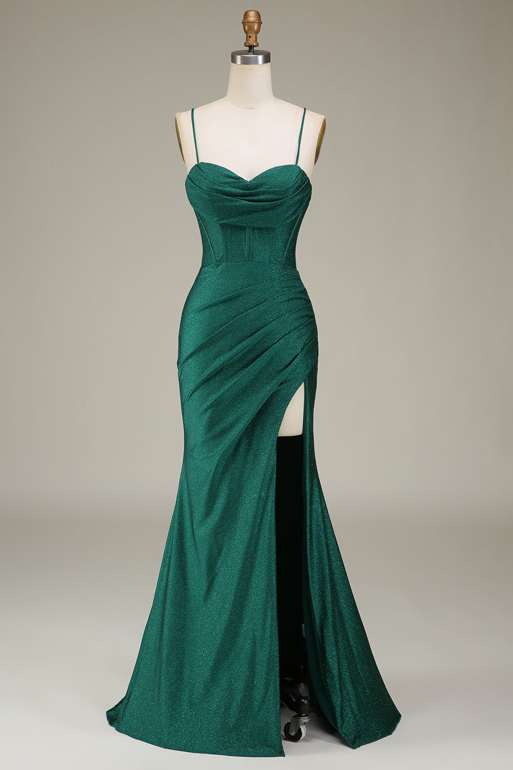 Zapakasa Women Dark Green Spaghetti Straps Mermaid Prom Dress with Slit Zapakasa Women Dark Green Spaghetti Straps Mermaid Prom Dress with Slit